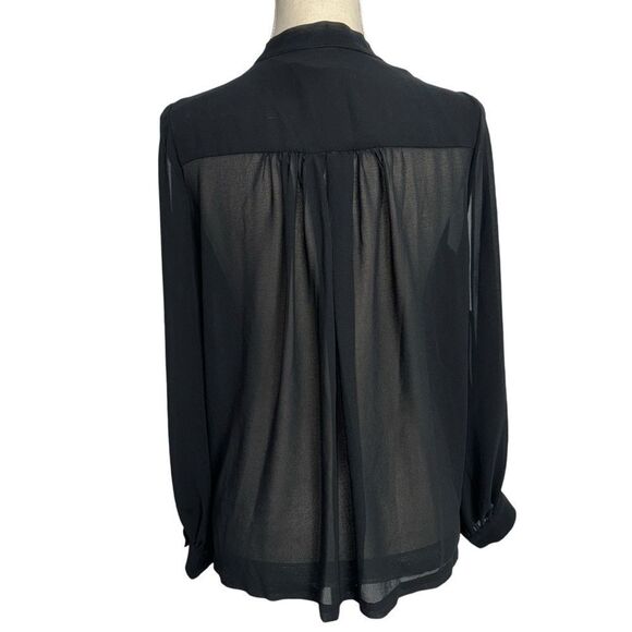 Forever 21 Solid Black Long Sleeve Button Down Tie Front Open Sleeve Blouse M - Picture 8 of 13
